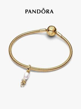 Pandora Gold Pearl Drop Charm Bracelet